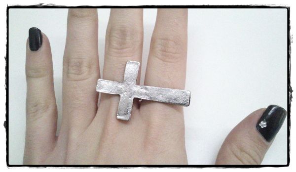 Anel Duplo com Crucifixo - Prateado